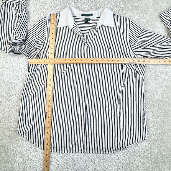Lauren Ralph Lauren Black White Striped Button Up Shirt with Monogram. 1X - Picture 13 of 14